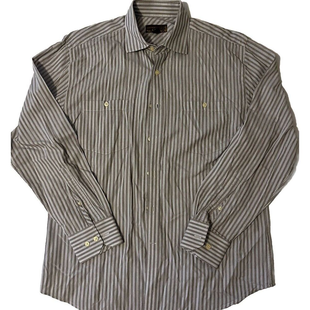 Pronto Uomo Blue Long‎ Sleeve Button Up Shirt Mens Large Stripes